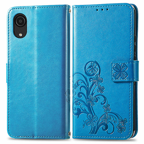 Leather Case Stands Flip Flowers Cover Holder for Samsung Galaxy A03 Core Blue