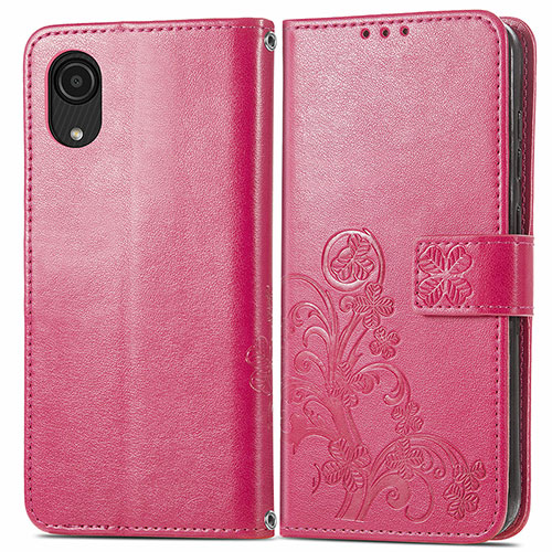Leather Case Stands Flip Flowers Cover Holder for Samsung Galaxy A03 Core Red