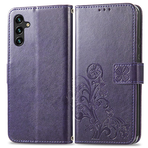 Leather Case Stands Flip Flowers Cover Holder for Samsung Galaxy A04s Purple