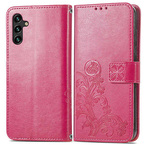 Leather Case Stands Flip Flowers Cover Holder for Samsung Galaxy A04s Red