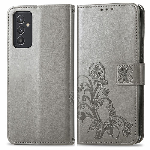 Leather Case Stands Flip Flowers Cover Holder for Samsung Galaxy A05s Gray