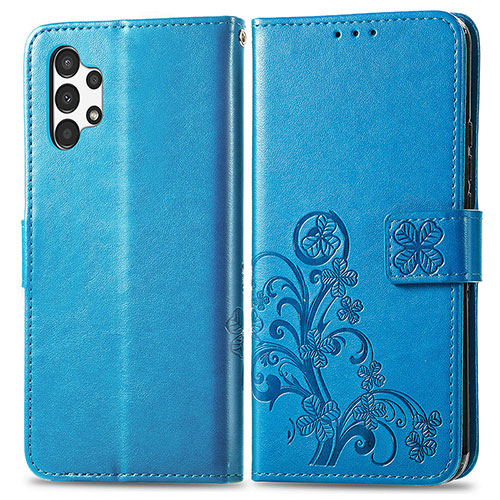 Leather Case Stands Flip Flowers Cover Holder for Samsung Galaxy A13 4G Blue