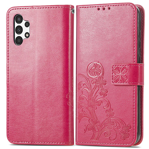 Leather Case Stands Flip Flowers Cover Holder for Samsung Galaxy A13 4G Red