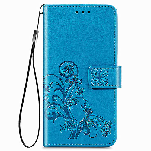 Leather Case Stands Flip Flowers Cover Holder for Samsung Galaxy A22 4G Blue