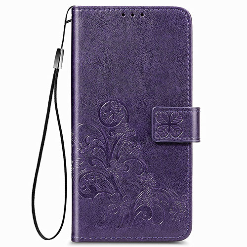 Leather Case Stands Flip Flowers Cover Holder for Samsung Galaxy A22 4G Purple