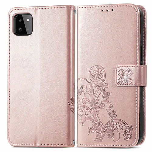 Leather Case Stands Flip Flowers Cover Holder for Samsung Galaxy A22 5G Pink
