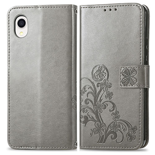 Leather Case Stands Flip Flowers Cover Holder for Samsung Galaxy A22 5G SC-56B Gray