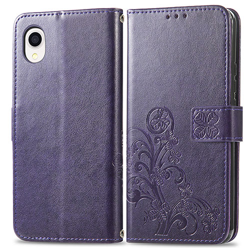 Leather Case Stands Flip Flowers Cover Holder for Samsung Galaxy A22 5G SC-56B Purple