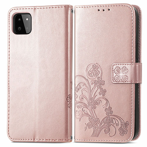 Leather Case Stands Flip Flowers Cover Holder for Samsung Galaxy A22s 5G Pink