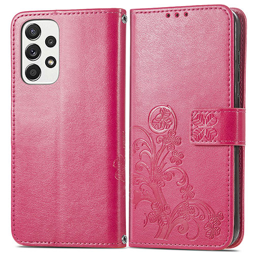 Leather Case Stands Flip Flowers Cover Holder for Samsung Galaxy A73 5G Red