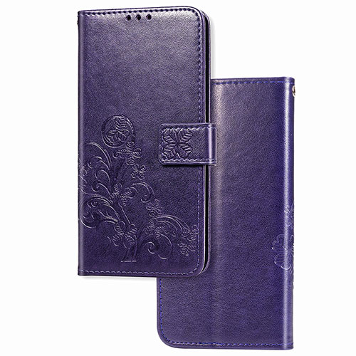 Leather Case Stands Flip Flowers Cover Holder for Samsung Galaxy F12 Purple
