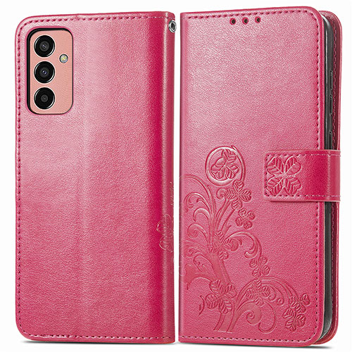 Leather Case Stands Flip Flowers Cover Holder for Samsung Galaxy F13 4G Red