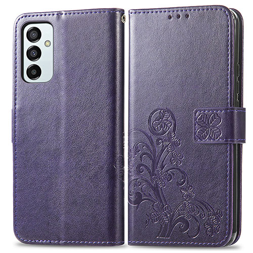 Leather Case Stands Flip Flowers Cover Holder for Samsung Galaxy F23 5G Purple