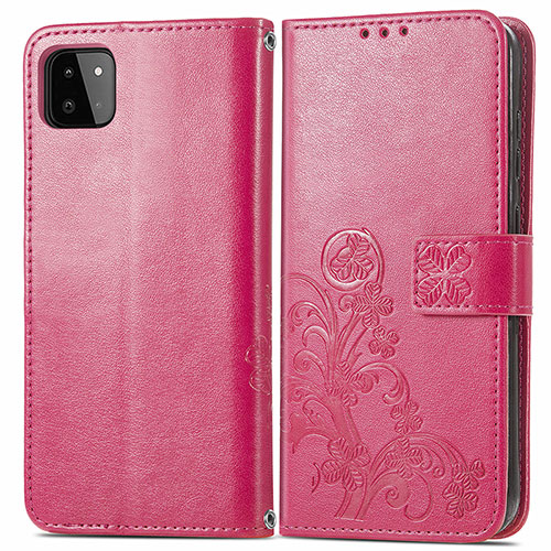 Leather Case Stands Flip Flowers Cover Holder for Samsung Galaxy F42 5G Red