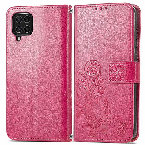 Leather Case Stands Flip Flowers Cover Holder for Samsung Galaxy F62 5G Red