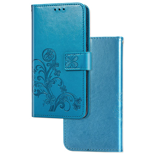 Leather Case Stands Flip Flowers Cover Holder for Samsung Galaxy M11 Blue