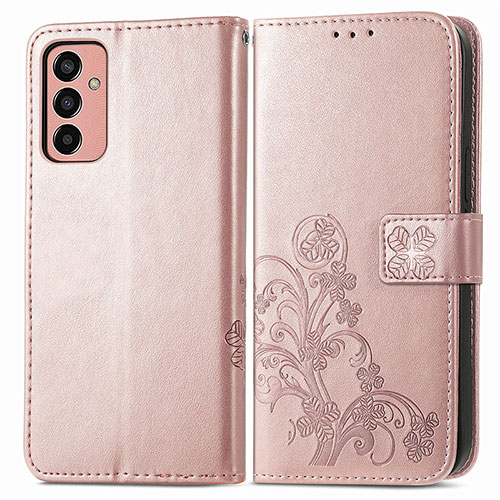 Leather Case Stands Flip Flowers Cover Holder for Samsung Galaxy M13 4G Pink