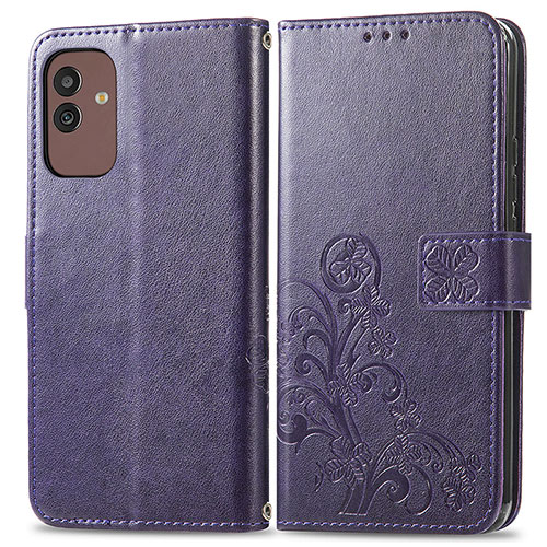 Leather Case Stands Flip Flowers Cover Holder for Samsung Galaxy M13 5G Purple