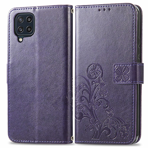 Leather Case Stands Flip Flowers Cover Holder for Samsung Galaxy M32 4G Purple