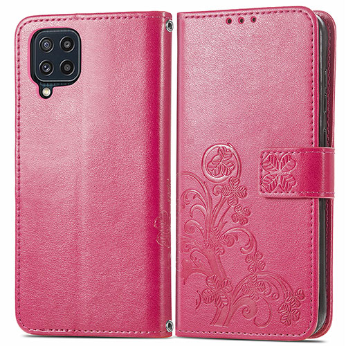 Leather Case Stands Flip Flowers Cover Holder for Samsung Galaxy M32 4G Red