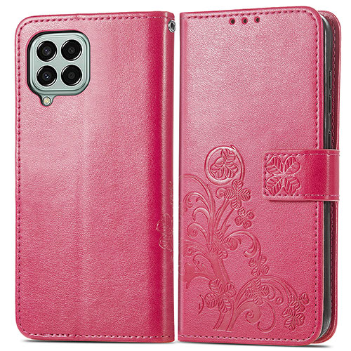 Leather Case Stands Flip Flowers Cover Holder for Samsung Galaxy M33 5G Red