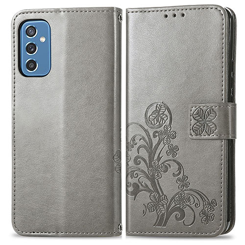 Leather Case Stands Flip Flowers Cover Holder for Samsung Galaxy M52 5G Gray