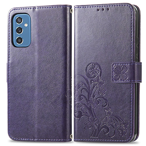 Leather Case Stands Flip Flowers Cover Holder for Samsung Galaxy M52 5G Purple