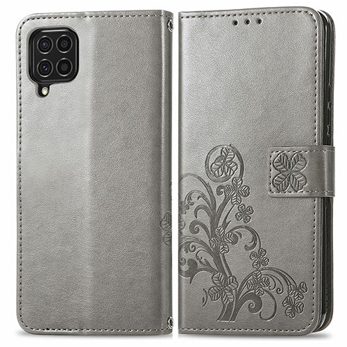 Leather Case Stands Flip Flowers Cover Holder for Samsung Galaxy M62 4G Gray