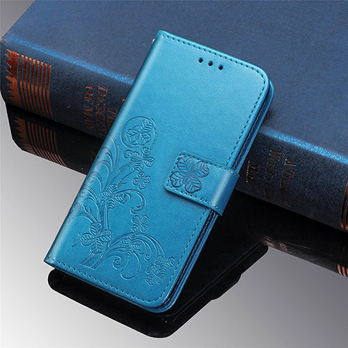 Leather Case Stands Flip Flowers Cover Holder for Samsung Galaxy S22 5G Blue