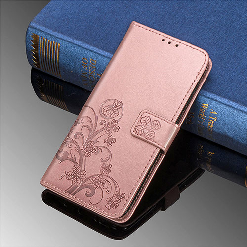 Leather Case Stands Flip Flowers Cover Holder for Samsung Galaxy S23 5G Pink