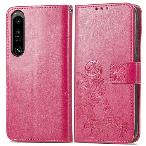 Leather Case Stands Flip Flowers Cover Holder for Sony Xperia 1 IV Red