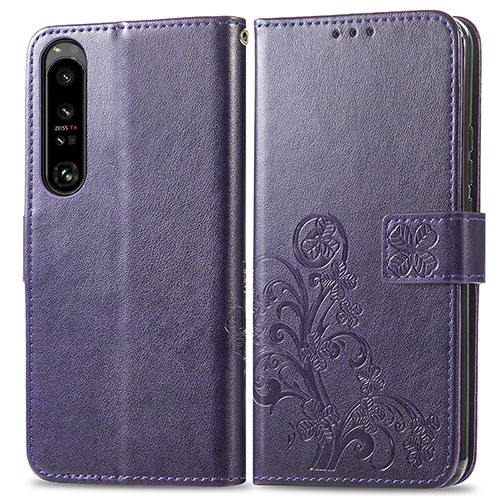 Leather Case Stands Flip Flowers Cover Holder for Sony Xperia 1 IV SO-51C Purple