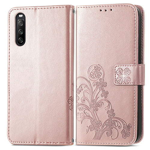 Leather Case Stands Flip Flowers Cover Holder for Sony Xperia 10 III Lite Pink