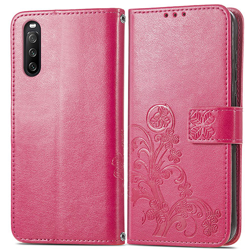 Leather Case Stands Flip Flowers Cover Holder for Sony Xperia 10 III Lite Red