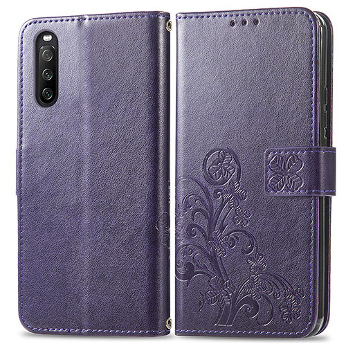 Leather Case Stands Flip Flowers Cover Holder for Sony Xperia 10 III SO-52B Purple