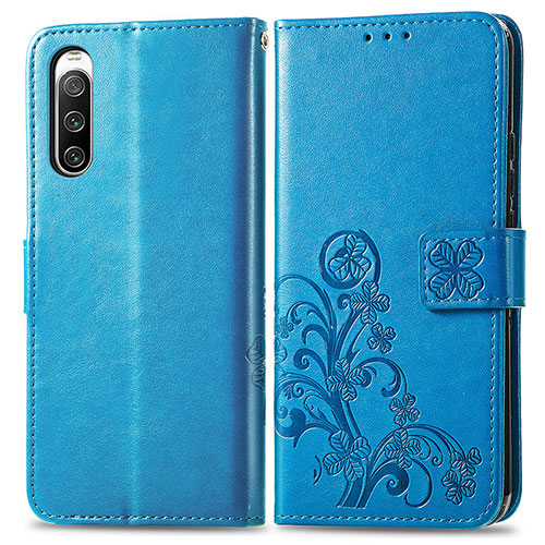 Leather Case Stands Flip Flowers Cover Holder for Sony Xperia 10 IV Blue