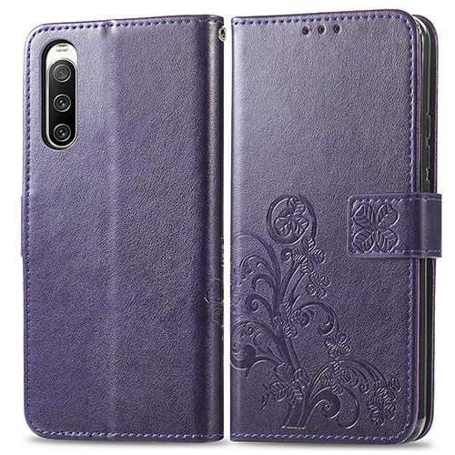 Leather Case Stands Flip Flowers Cover Holder for Sony Xperia 10 IV Purple