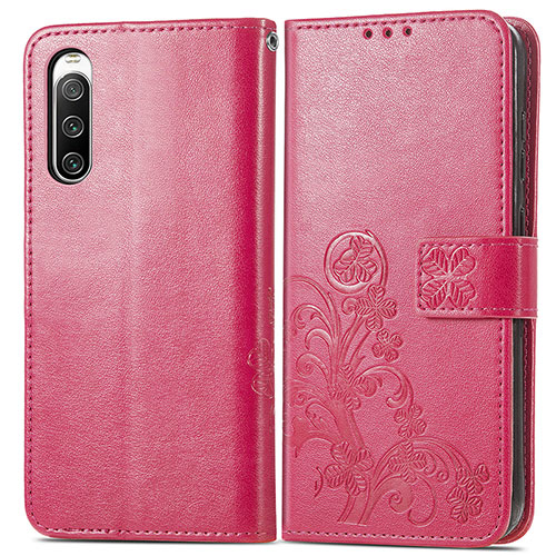 Leather Case Stands Flip Flowers Cover Holder for Sony Xperia 10 IV Red