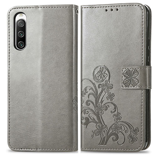 Leather Case Stands Flip Flowers Cover Holder for Sony Xperia 10 IV SO-52C Gray