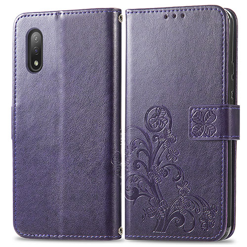 Leather Case Stands Flip Flowers Cover Holder for Sony Xperia Ace II SO-41B Purple