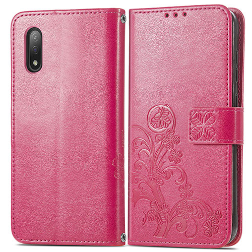 Leather Case Stands Flip Flowers Cover Holder for Sony Xperia Ace II SO-41B Red