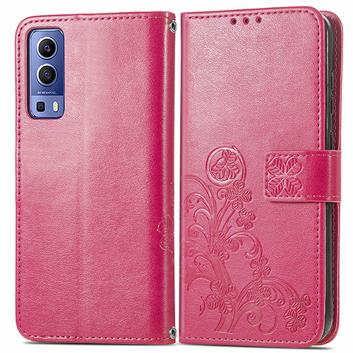 Leather Case Stands Flip Flowers Cover Holder for Vivo iQOO Z3 5G Red