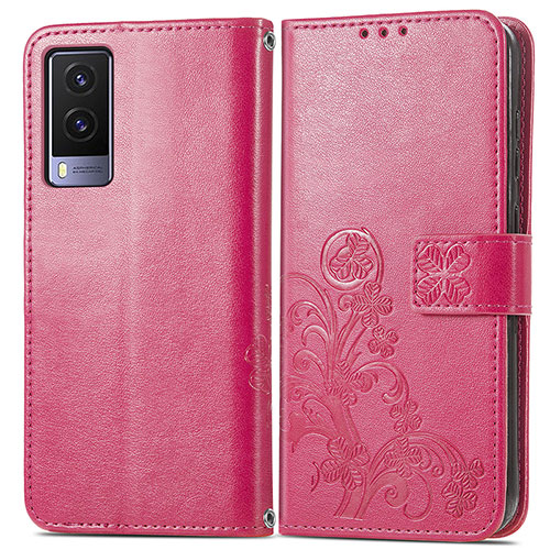 Leather Case Stands Flip Flowers Cover Holder for Vivo V21e 5G Red