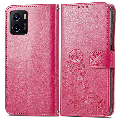 Leather Case Stands Flip Flowers Cover Holder for Vivo Y32t Red