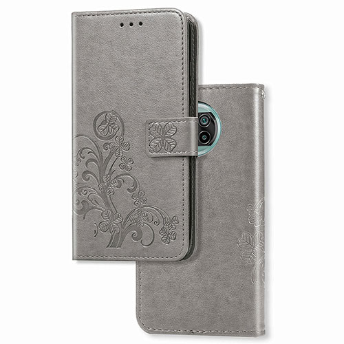 Leather Case Stands Flip Flowers Cover Holder for Xiaomi Mi 10i 5G Gray