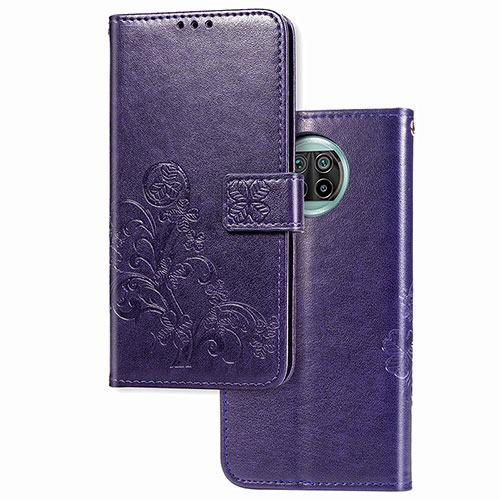 Leather Case Stands Flip Flowers Cover Holder for Xiaomi Mi 10i 5G Purple