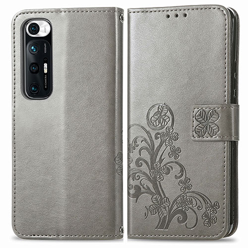 Leather Case Stands Flip Flowers Cover Holder for Xiaomi Mi 10S 5G Gray