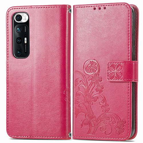 Leather Case Stands Flip Flowers Cover Holder for Xiaomi Mi 10S 5G Red