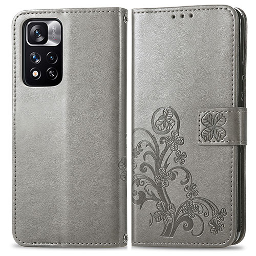 Leather Case Stands Flip Flowers Cover Holder for Xiaomi Mi 11i 5G (2022) Gray