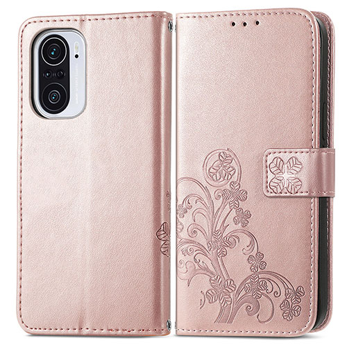 Leather Case Stands Flip Flowers Cover Holder for Xiaomi Mi 11i 5G Pink